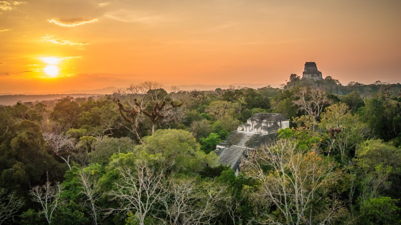Beautiful Sunset Over Tikal, Just Over The Border From Belize Into Guatemala
